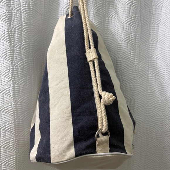 Disney World Mickey Mouse Embroidered Drawstring Backpack Bag Striped Canvas - Picture 3 of 5